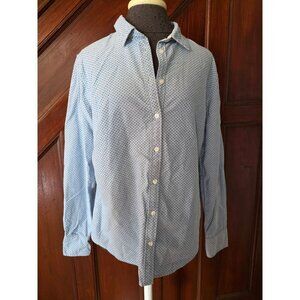 Lands End Womens Blue Polka Dot Long Sleeve Button-Up Shirt Size 12 Cotton